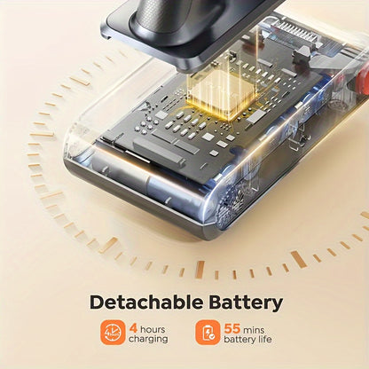 46000Pa/55Min Vacuum Cleaner Cordless, Cordless Vacuum Cleaner Super Quiet, Powerful Cordless Stick Vacuum Cleaner with LED Display/Anti-Tangle Brush, Detachable Battery, Lightweight 1.5L Dust Cup Perfect for Pet Hair, Floor,