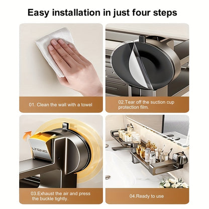 1pc Wall-Mounted Bathroom Sink Organizer with Suction Cup Faucet Holder - No-Drill Carbon Steel & ABS Shelf for Toothbrushes, Makeup Brushes, Floss - Space-Saving Vanity Storage for Small Bathrooms, Bathroom Sink Accessories,