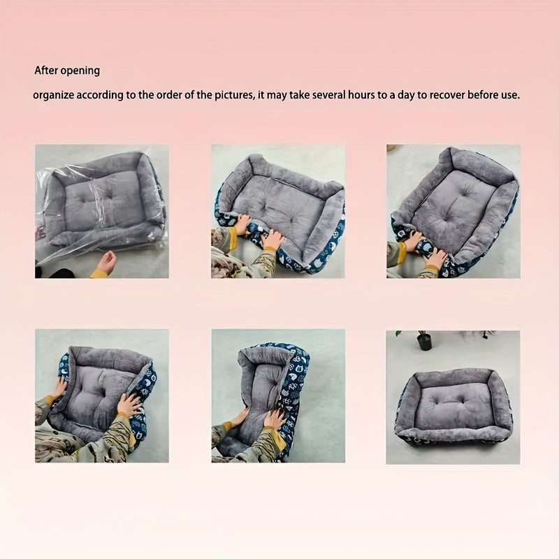 Super Soft Pet Bed for Cats & Dogs - Plush Polyester Fill, Blue Paw Print Design, Durable Indoor Sofa Cushion, Easy to Clean, Cozy & Comfortable for Indoor Pets, Cat Bed, Playful Pet Design, Easy Clean Material