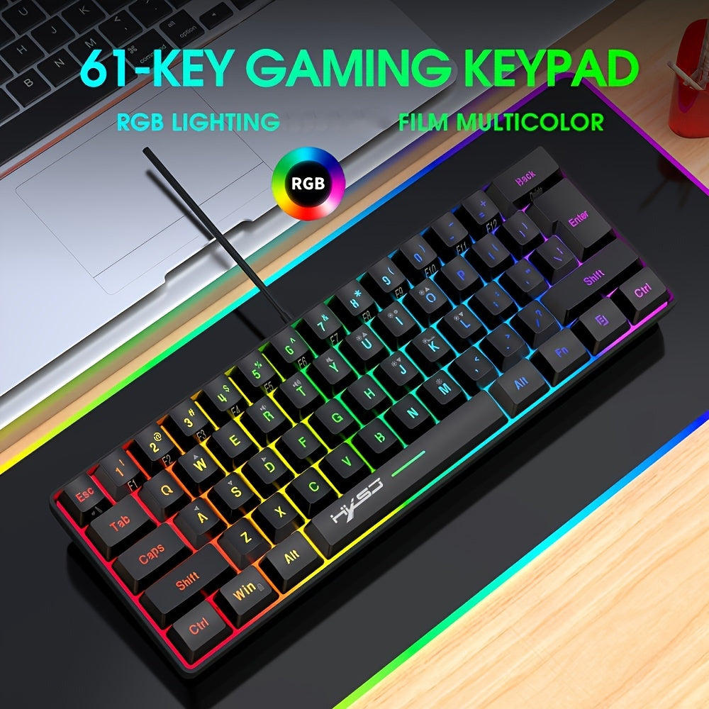HXSJ Mini New Wired Thin Film Keyboard 61-key Mechanical Touch RGB Glow Multiple Quick Key Combination Suitable For Gaming And Office The Keyboard Is Wired Only