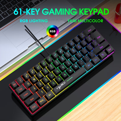 HXSJ Mini New Wired Thin Film Keyboard 61-key Mechanical Touch RGB Glow Multiple Quick Key Combination Suitable For Gaming And Office The Keyboard Is Wired Only