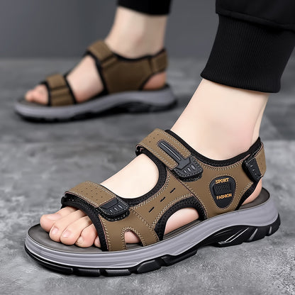Men's Outdoor Sport Sandals, Athletic Open Toe Walking Sandals with Adjustable Hook and Loop Straps, Comfortable Cushioned Non-Slip Sole for Hiking, Beach, Travel, and Summer Water Activities