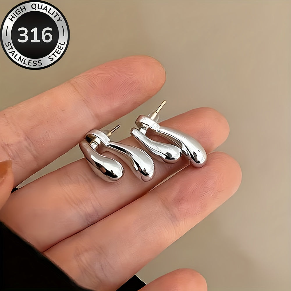 AIVEO Women's Hypoallergenic Stainless Steel KC Golden Plated (KC Golden) Teardrop Earrings - Anti-Fade Sensitive Beige Dainty Studs, Minimalist Elegant Drop Jewelry for Daily Wear, Parties & Sensitive Nose/Piercing, Year-Rou