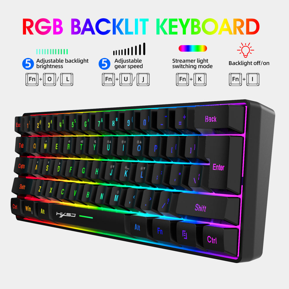 HXSJ Mini New Wired Thin Film Keyboard 61-key Mechanical Touch RGB Glow Multiple Quick Key Combination Suitable For Gaming And Office The Keyboard Is Wired Only
