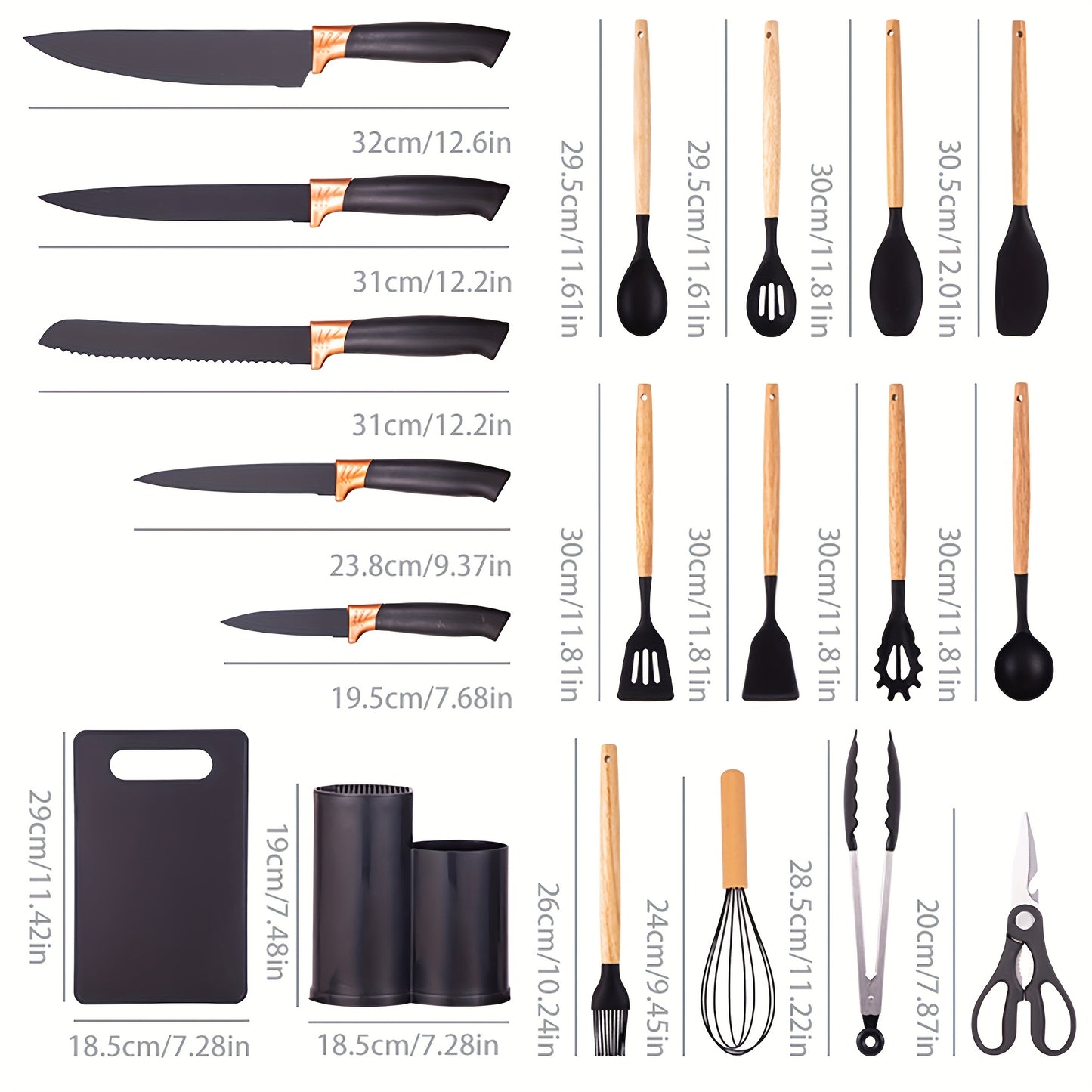 19pcs Black Silicone Kitchen Set, Non-Slip, Heat-Resistant, Durable & Easy-Clean Tools for Cooking, Baking, And Food Preparation, Perfect for Professional And Home Kitchens, Safe for Non-Stick Cookware, Long-Lasting And Pract