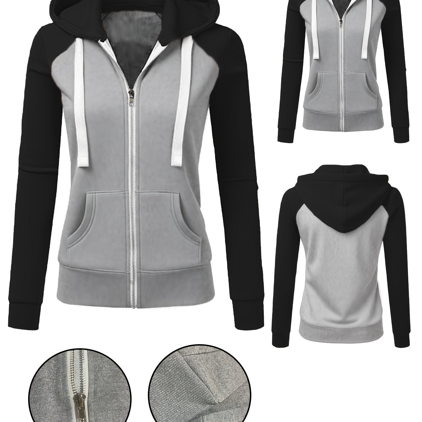 Women's Elegant Zip-Up Hooded Jacket - Slim Fit Winter Coat with Full-Zip Front Closure, Side Pockets - Machine Washable Outerwear for Office, Casual, Formal Events - Available Now!, Office Wear, Sleek Design, Soft Fabric, Fa