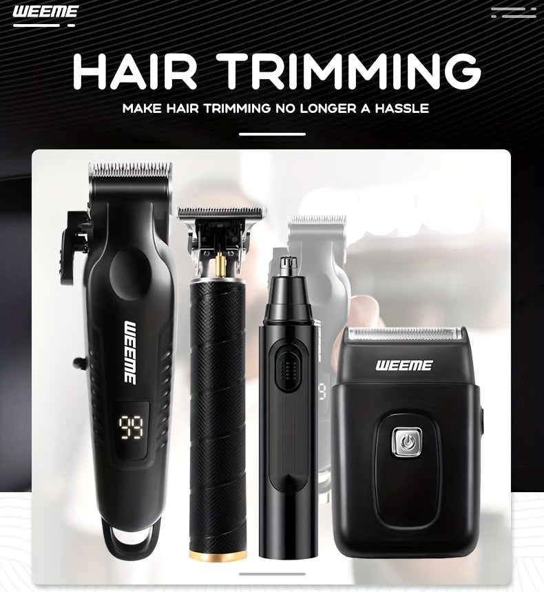 WEEME 4pcs for Man's Grooming Kit Electric Hair Clipper + Beard Trimmer + Shaver + Nose Hair Trimmer, USB Rechargeable with LCD Display | Perfect Gift for Dad, Husband, Boyfriend (Father's Day/Birthday)