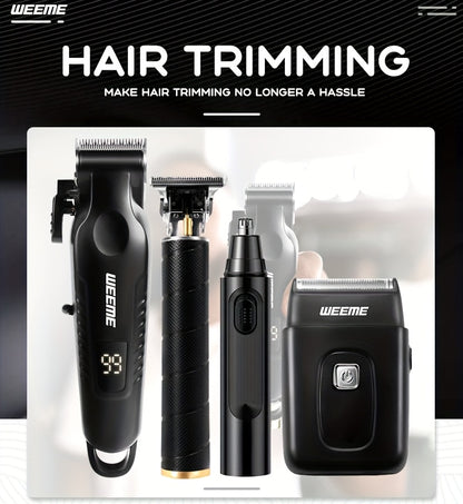 WEEME 4pcs for Man's Grooming Kit Electric Hair Clipper + Beard Trimmer + Shaver + Nose Hair Trimmer, USB Rechargeable with LCD Display | Perfect Gift for Dad, Husband, Boyfriend (Father's Day/Birthday)