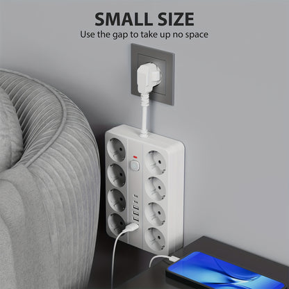 1pc Surge Protector Power Strip - 8 AC Outlets, 4 USB-A & 2 USB-C Ports, Overload Protection, Compact Design for Home, Office, Travel, Dorm Room Use, Office Power Supply, Modern Outlet Design, Surge Protection Device