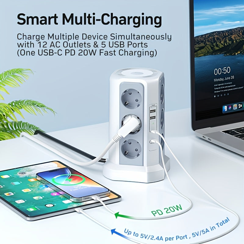 Múltiplas tomadas 12-Outlet 4000W com USB-C 20W