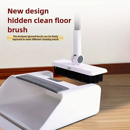 4-in-1 Foldable Broom and Dustpan Set - Durable Plastic, Easy Storage Design for Home Cleaning - Ideal for Kitchen, Bathroom, Bedroom Floors - Includes Water Squeegee, No Broom Required, Broo