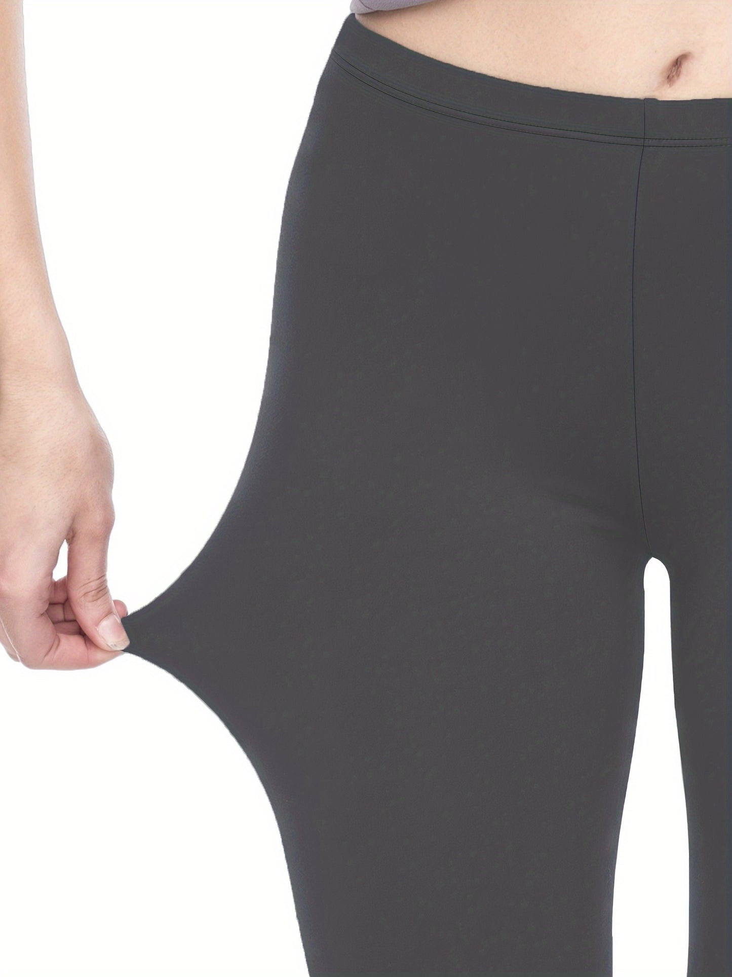 3-Pack High-Elasticity Slim-Fit 9/10 Length Pants - Solid Color Tight Waist All-Season Trousers, Machine Washable &amp; Dry Cleanable, Casual to Dressy Wear (Compatible with Skirts/Blouses) - Bulk Pack for Cost Savings &amp; Easy War