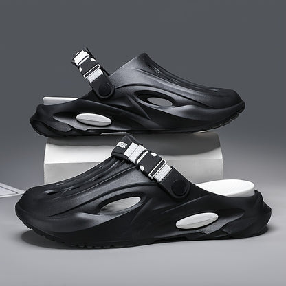 Sandálias de verão unissexo em EVA - Leves, respiráveis, antiderrapantes e confortáveis ​​para a praia, caminhadas e uso casual. Sola macia, bico aberto, design elegante em preto e branco. Calçado de verão | Material EVA