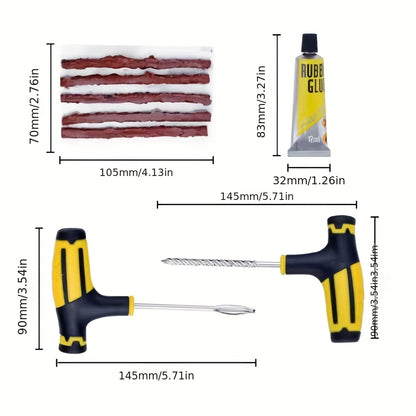 25-in-1 Emergency Tire Repair Kit with Screwdriver, Tire Repair Glue, Self-Tapping Screws, Repair Plugs & Portable Storage Bag - No-Tools Tire Repair System for Cars, Trucks, Motorcycles - Includes Tire Pressure Gauge, Tire P