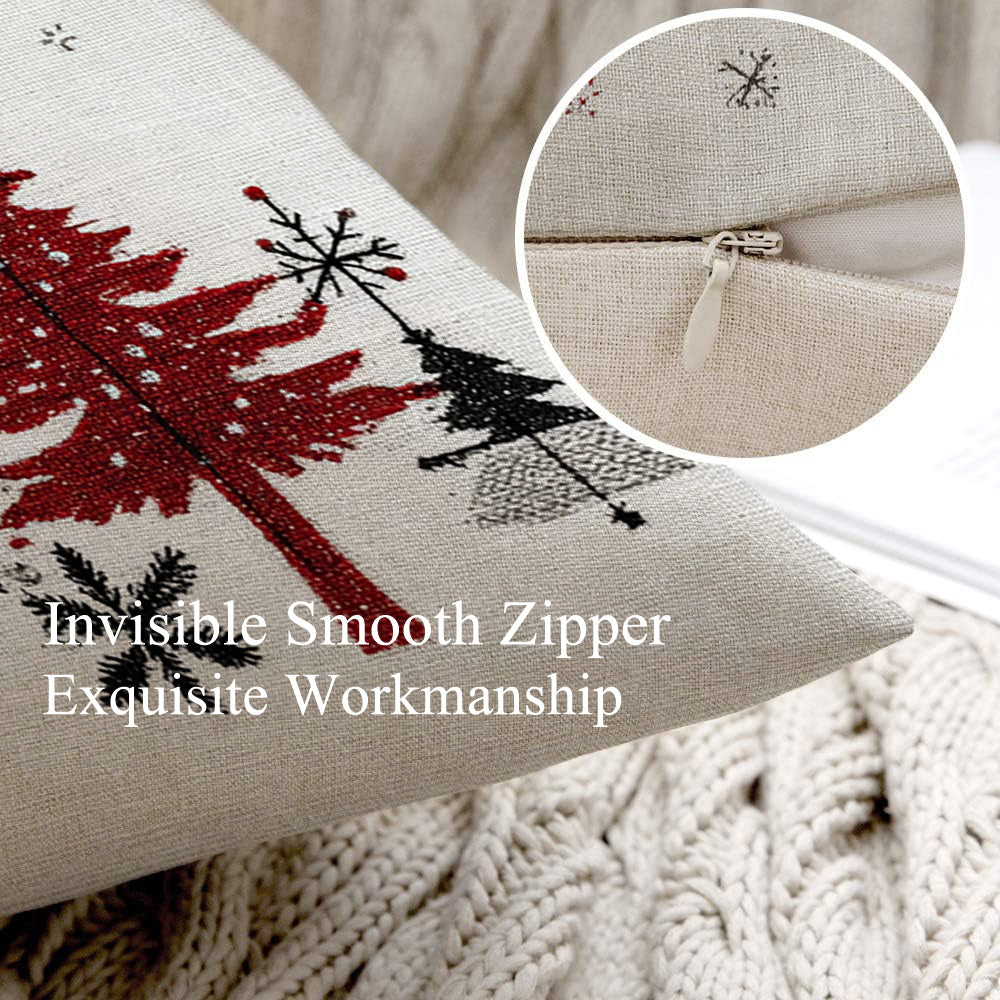 2pcs Christmas Winter Tree Throw Covers, Minimalist Beige Background with Snowflake Design, 40.64x45.72 cm Single-Sided Printed Holiday Decor for Sofa, Living Room &amp; Bedroom (No Insert), Christmas Throw Pillows, Pink And Whit