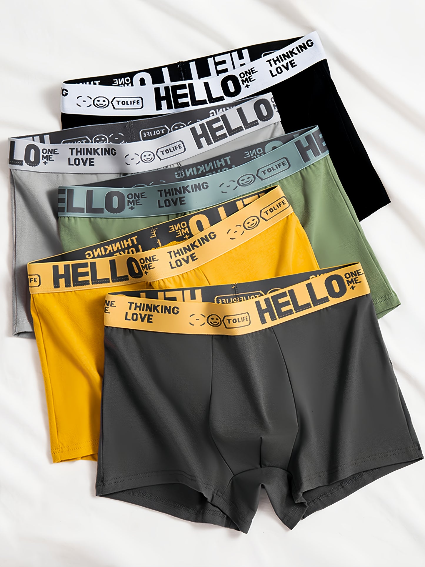 12pcs Men's Boxer Briefs, HELLO Letter Waistband, Breathable Soft Casual Fashion Sports Underwear, Plus Size Boxers for Men, Pouch Boxer, White Boxer Briefs for Men, Daily Essentials, Active Lifestyle, Letter Print, Sleek Wai