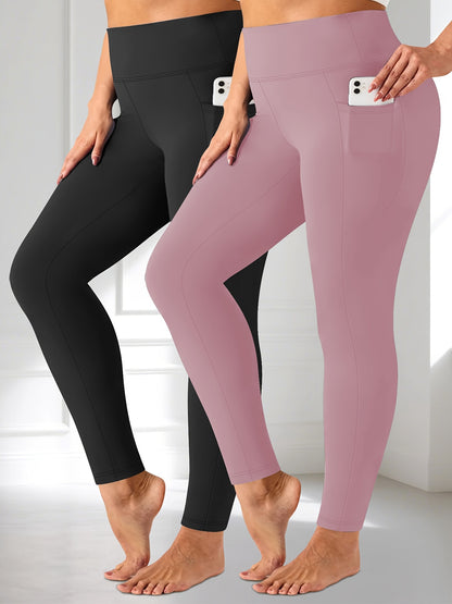 Plus Size - Two-piece set - Plus Size Crescent Pocket 9-Inch Pants (Discounted Promotional Model) - Belly Tight-Fitting Leggings with Pockets High-Waisted Pants for Women and Fitness