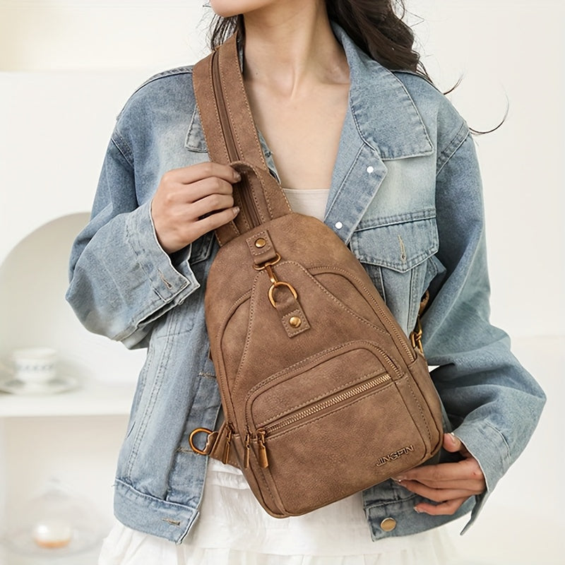 Vintage Elegance Brown Backpack for Women - Adjustable Strap, Zipper Closure, Multiple Compartments, Stylish Shoulder & Crossbody Bag, Casual Everyday Bag|Vintage Elegance Bag|Durable Zipper Closure