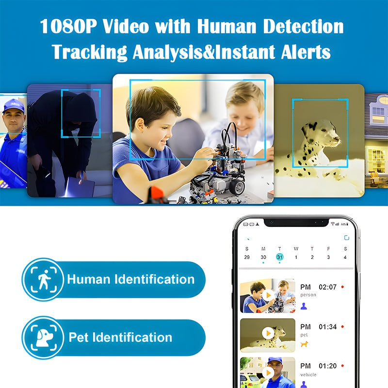 Smart 1080P HD Monitor, FHD WiFi Security Camera with 360°/90° Pan-Tilt, 2.4G WiFi Full-Body Surveillance Camera, Night Vision, Two-Way Audio, Motion Recording, Remote Viewing, Suitable for Home Safety Monitoring of Childre