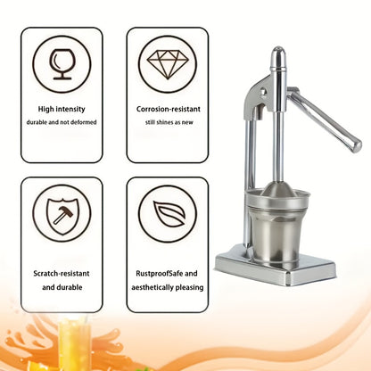 Stainless Steel Manual Juicer - Commercial & Home Use, Heavy-Duty Construction, Easy-Clean Design, No Power Needed, for Oranges, Grapefruits, Lemons, Apples, Berries, Vegetables - Ideal For Restaurants, Home Kitchens, Fruit J