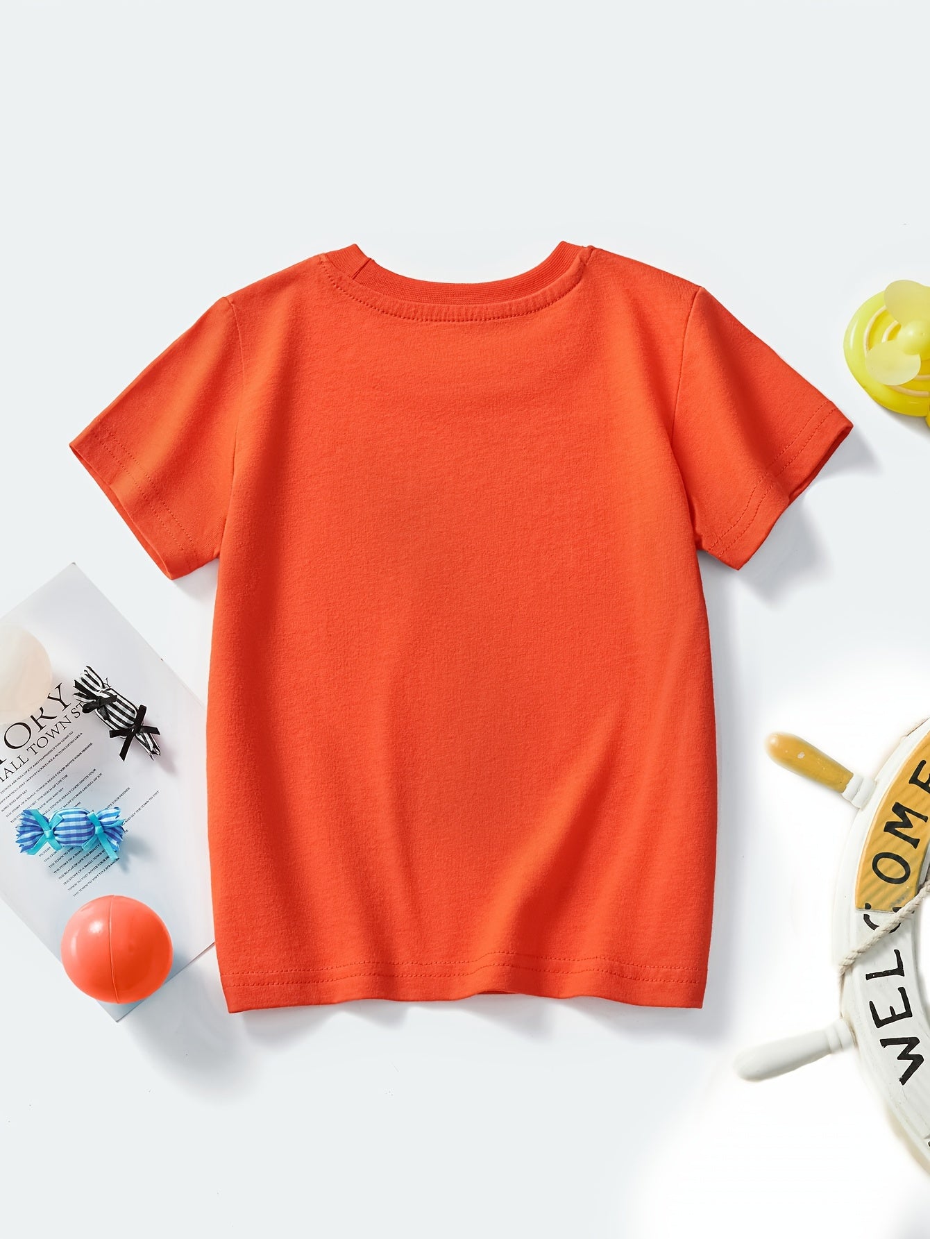 Boys' Cotton Short Sleeve T-Shirt with Cartoon Excavator Print, Breathable Summer Trend