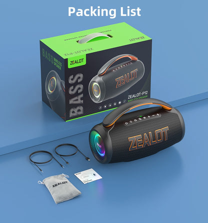ZEALOT 60W Subwoofer Speaker, Wireless Speaker with Handle, 8000mAh Battery, Easy to Carry, RGB Lights, EQ Mode, TWS Pairing, Booming Bass. IPX5 High Quality, Great for Parties And Gatherings. for Home, Car, Camping-ZEALOT P1