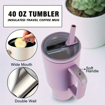 40oz Stainless Steel Insulated Tumbler with Straw Lid - Leak-Proof, Wide Mouth, Portable for Camping & Hiking - Ideal for Mother'S Day, Christmas, Halloween, Thanksgiving Gifts, Insulated Water Bottl