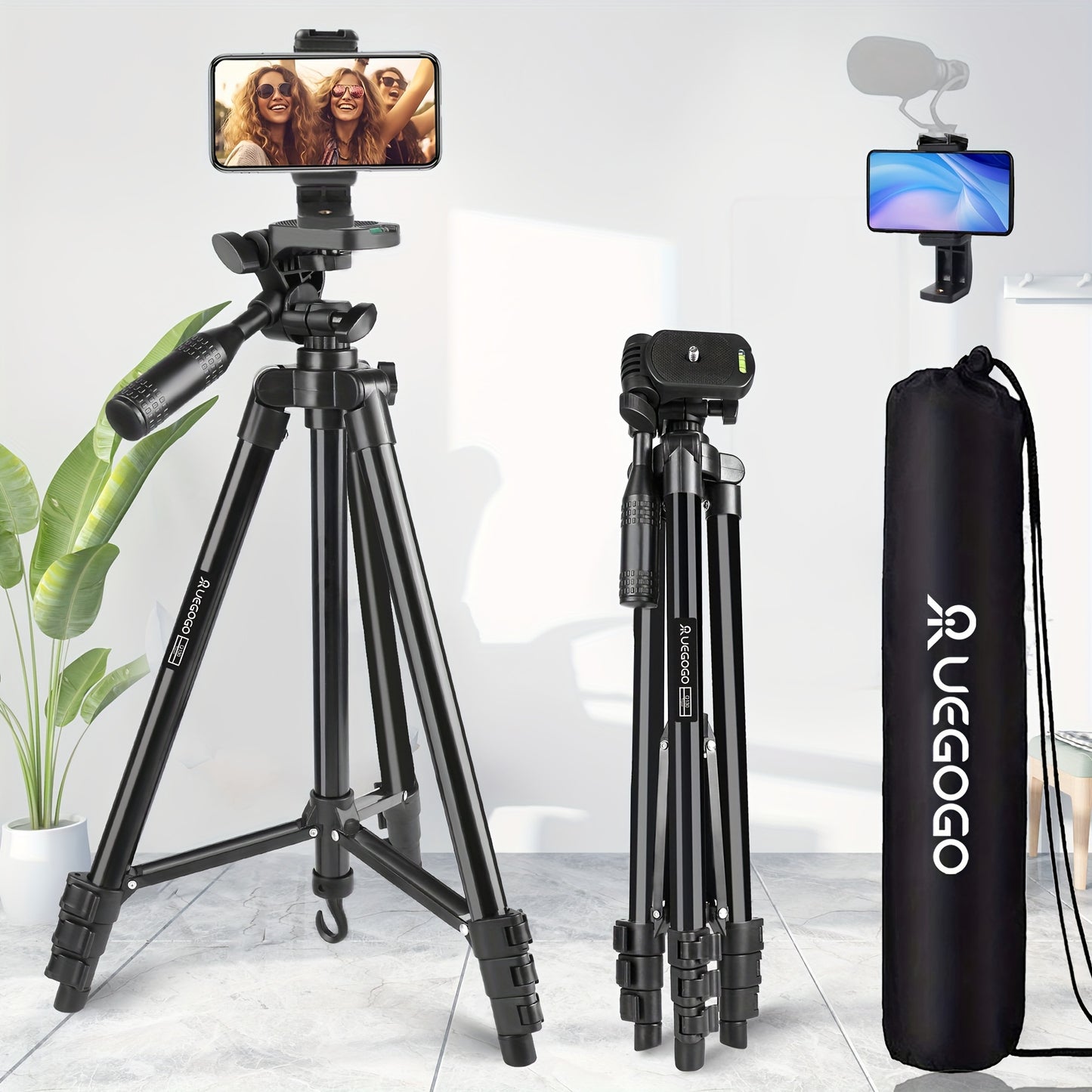 Ultra-Light 129.54cm Professional Tripod with 360° Rotating Pan Head for Phones & Cameras - Ideal for Recording & Live Streaming, Easy to Carry, UEGOGO