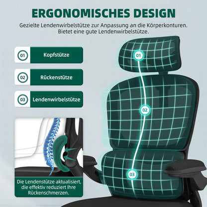 Cadeira de Escritório Ergonómica com Apoio Lombar e Braços Rebatíveis