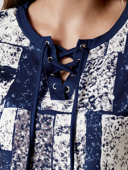 Graphic Print Lace Up V Neck T-shirt, Summer Casual Short Sleeve Top, Women's Clothing