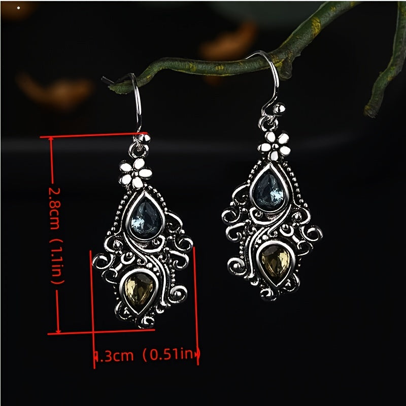 Creative Flower Water Drop Pear Shaped Earrings for Women Retro Crystal Stone Earrings Temperament Banquet Jewelry