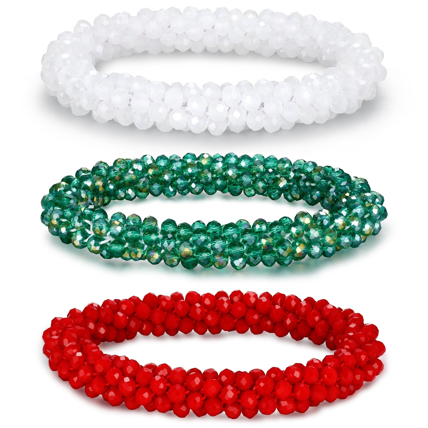 Esbbela 3pcs Bracelet Set Holiday Gift Beaded Artificial Crystal Stackable Strap Set with Elasticity Suitable for Women Men 16.51-20.32cm Daily Vacation