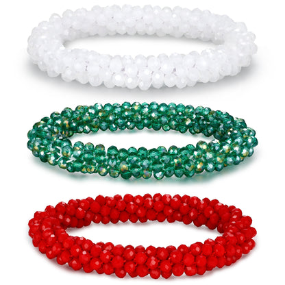 Esbbela 3pcs Bracelet Set Holiday Gift Beaded Artificial Crystal Stackable Strap Set with Elasticity Suitable for Women Men 16.51-20.32cm Daily Vacation