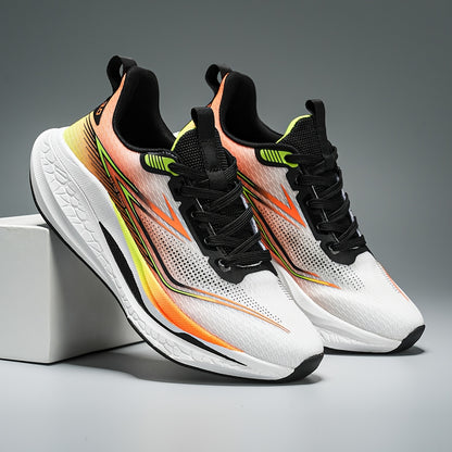 Unisex Classic Low-Top Sneakers - Breathable Fabric & EVA Cushioned Sole, Geometric Letter Print Design for Hiking, Running, Casual Streetwear - All-Season Comfort, Hiking Shoes, Outdoor Sports Footwear, Modern Sneakers, Dura