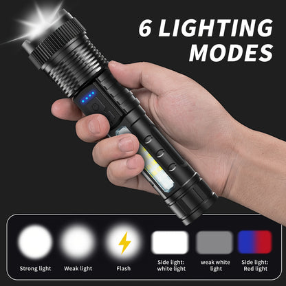 2pcs Flashlights High Lumens Rechargeable LED with USB-C, 6 Light Modes, Zoomable &amp; USB-C Cable Included, USB-Powered Handheld Torch for Camping, Emergency, Outdoor - Buy 1 Get 1 Free (Cob Side Light, Flash, Survival Gadgets,