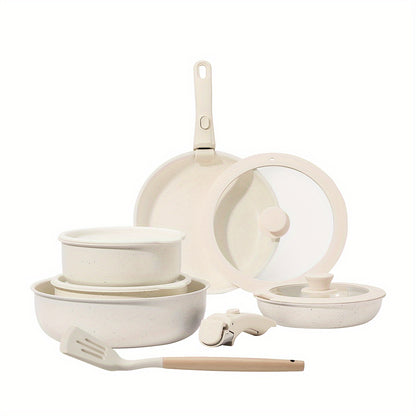 Kpxsiaion Ceramic Coating Nonstick Cookware Set 12pcs with Detachable Handle, Induction Dishwasher Oven Safe Pans and Pots Set, Home Cooking Essentials, Kitchen Cookware, Stylish Pots And Pans, Contemporary Cookware, Highqual