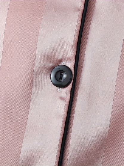 2 Sets Women's Striped Satin Casual Pajama Set, Short Sleeve Buttons Lapel Top & Shorts, Comfortable Relaxed Fit