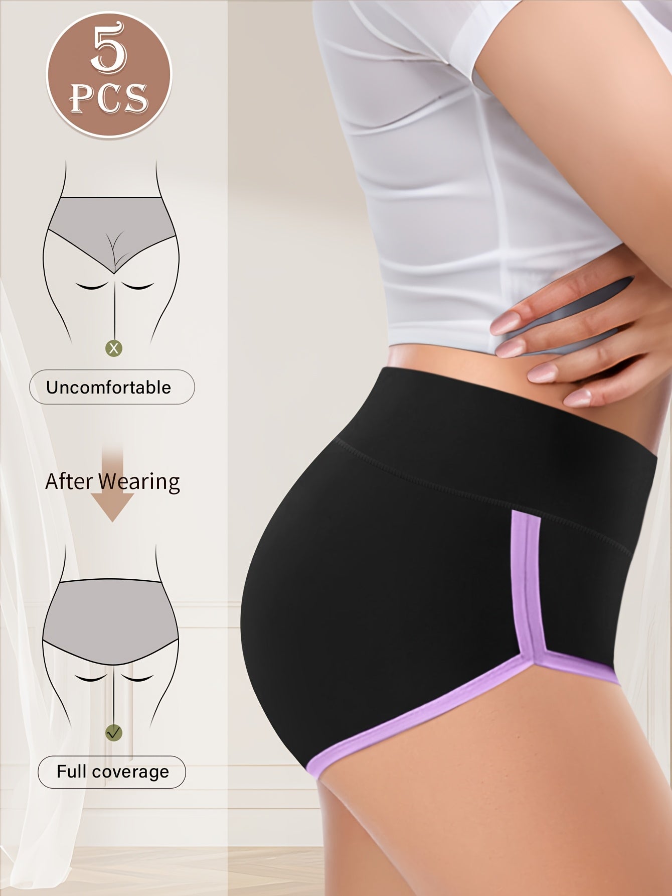 5-Pack Women's High Waist Briefs - Color Block Design, Soft Comfortable Triangle Underwear with Multi-Color Options, Non-Transparent & Hand Wash Only for Everyday Elegant Wear