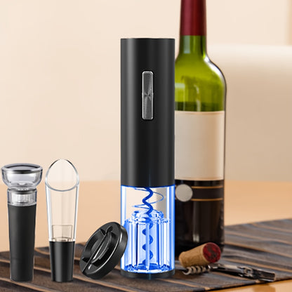 USB Rechargeable Wine Bottle Opener Set | Fully Automatic Spiral Corkscrew + Foil Cutter + Vacuum Stopper + Pourer | Quick Cork Removal Without Jamming | Recommended for Home Parties | Compatible with Wine/Champagne/Soda | Ki