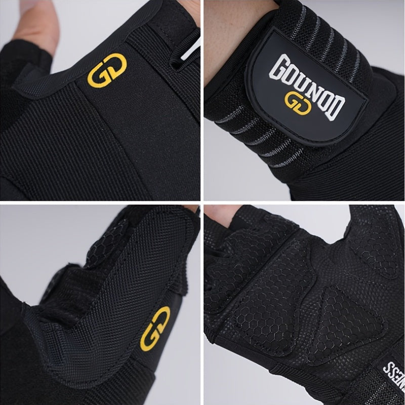 1 Pair GOUNOD Weightlifting Gloves - Reinforced Thumb Crotch, Sturdy Slip-Resistant Design, Adjustable Hook-and-Loop Closure, Black with Yellow Accents for Fitness, Sports & Bodybuilding, Weightlifting Accessories, Sports Han