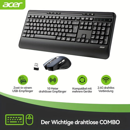 ACER QWERTZ Teclado e Rato Sem Fios com Apoio de Pulso – Preto