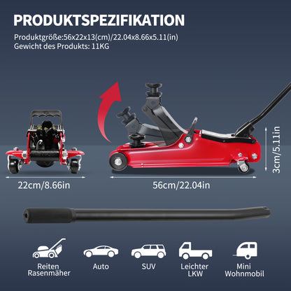 2.5 Ton Hydraulic Floor Jack with Telescopic Handle - Durable Iron Construction, Adjustable Height, Portable for Cars, Trucks, Buses - Ideal for Garage Use, Tire Repair &amp; Emergency Situations, Portable Hydraulic Jack