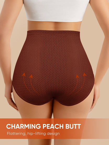 MIOTAN Women's High-Waisted Tummy Control Underwear - Tuck & Lift Butt Lifting Shaping Panties, Breathable All-Season Solid Color Triangle Briefs (No Bulk), High Elegant Everyday & Special Occasion Panties for Sensitive Beige