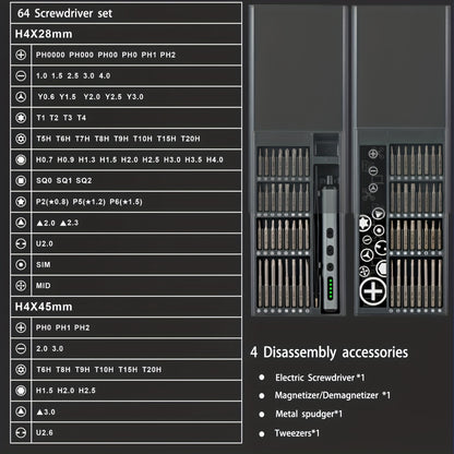 Chave de fendas elétrica 68 em 1 melhorada com 5 níveis de binário (0,1-0,5 Nm), conjunto de precisão com bateria recarregável de 350 mAh e luz LED, ferramenta para reparações domésticas em telemóveis, relógios, câmaras e computadores portáteis.