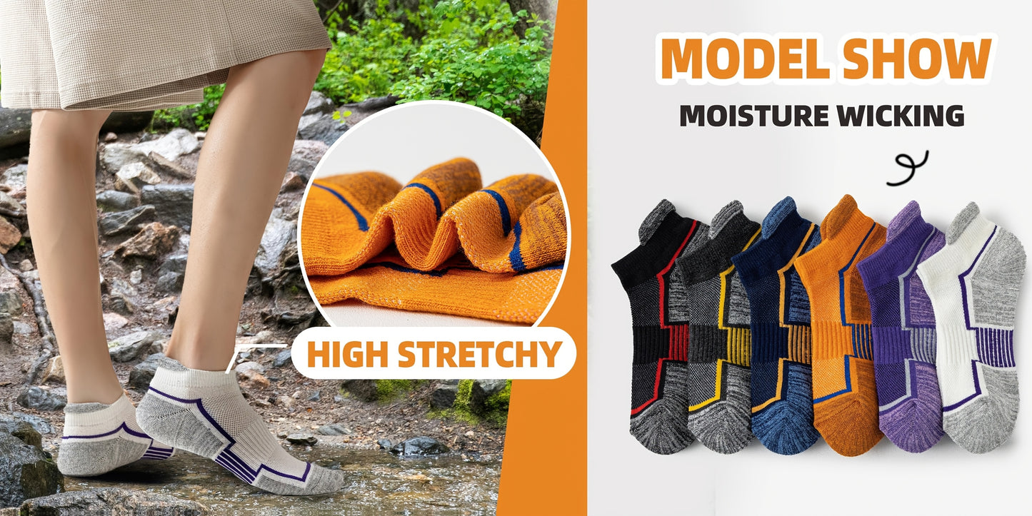 6 Pairs Unisex Trainer Socks, Short Padded Running Socks, Breathable Cotton Sports Socks