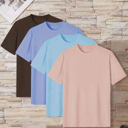 4 Pcs Of Men's Simple Style Casual Solid Color Tees, Comfy Short Sleeve Crew Neck T-shirt Home Pajamas Top Men's Summer Outdoor Clothing