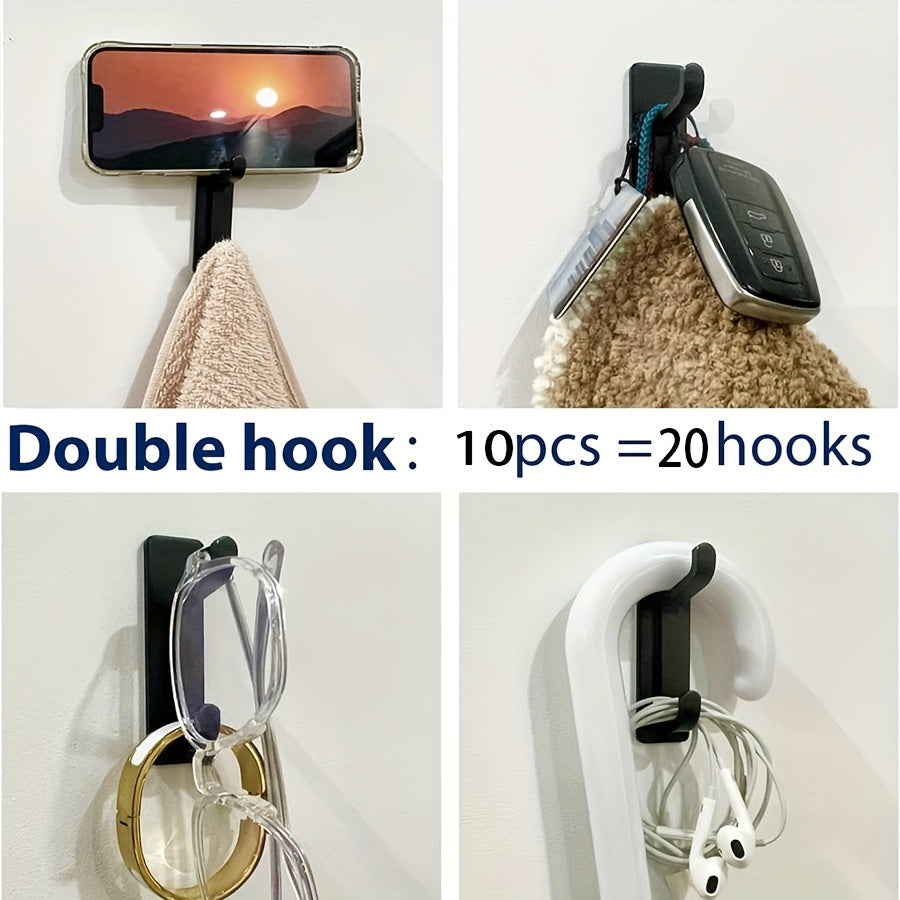 12pcs Self-Adhesive Hooks, Ultra-Strong Adhesive Hooks, Holds Up to 6kg, Heavy-Duty Wall Door Bar for Bathroom Shower Kitchen Towel Coat Hat Wallet, Black, 12-Pack