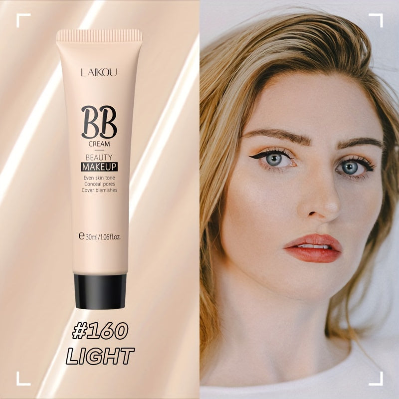 LAIKOU BB Cream à prova de água com cobertura total, tons naturais/marfim/bronzeado, 30ml, base de longa duração, controlo da oleosidade, uniformiza o tom da pele e disfarça os poros.