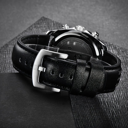 BENYAR Men's Quartz Chronograph Watch with Faux Leather Strap, 30m Waterproof, Fashionable Sport and Business Design, Elegant Gift for Men, Multifunctional, Calendar