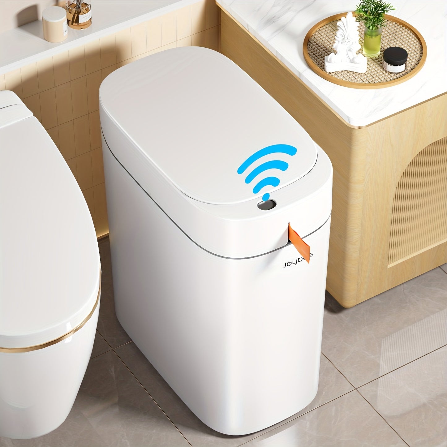 1pc 10 Litre Motion Sensor Trash Can for Bathroom, Automatic Trash Bin with Lid, Slim Rubbish Bin, Touchless Waste Bin, Small Garbage Can for Bathroom, Bedroom, Office, Kitchen, RV, Rechargeable, Auto-Adsorption Bag, Perfect